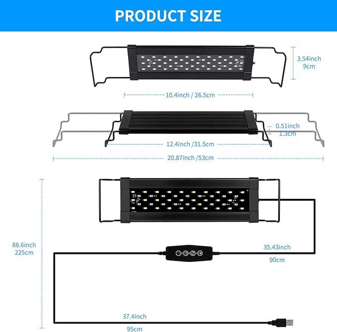 Zingbabu USB Aquarium Light,10W Full Spectrum Fish Tank Lights with Timer, Adjustable Extendable Bracket for 12-24 Inch Aquarium ProfessionalPhotographyLight