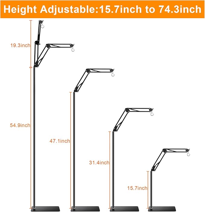 Reptile Lamp Stand Reptile Heat Lamp Stand (15.7inch to 74.3inch) with 360° Adjustable Swing Arm, Reptile Light Stand for Bearded Dragon Turtles Snake and Chicks DXOVEEN