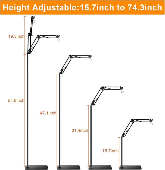 Reptile Lamp Stand Reptile Heat Lamp Stand (15.7inch to 74.3inch) with 360° Adjustable Swing Arm, Reptile Light Stand for Bearded Dragon Turtles Snake and Chicks DXOVEEN