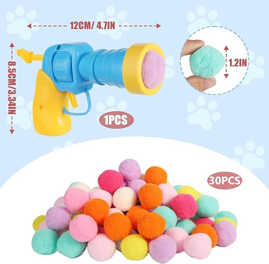 31Pcs Cat Ball Toy Launcher Gun, Cat Balls Fetch Toy, 30Pcs Plush Fuzzy Balls Launcher Cat Toy for Cats with 1 Gun, Funny Interactive Cat Toys for Bored Indoor Adult Cats, Cute Kitten Kitty Toys - PAWPICO