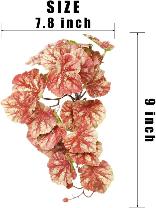 Reptile Plants for Terrarium, Amphibian Habitat Decor Artificial Hanging Plants with Suction Cup - Fake Heuchera Micrantha Pink WOLEDOE