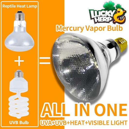 LUCKY HERP 100 Watt UVA+UVB Full Spectrum Vapor Heat Lamp Bulb, High Intensity Self-Ballasted Heat Basking Lamp/Bulb/Light for Reptile and Amphibian, Sun Lamp for Bearded Dragon Lizard Turtle(Clear) LUCKYHERP