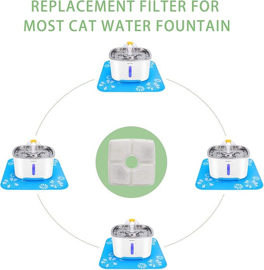 Cat Water Fountain Filter, Square Pet Fountain Filters, 8 Filters Pack for Stainless Steel Top Pet Fountain - PAWPICO