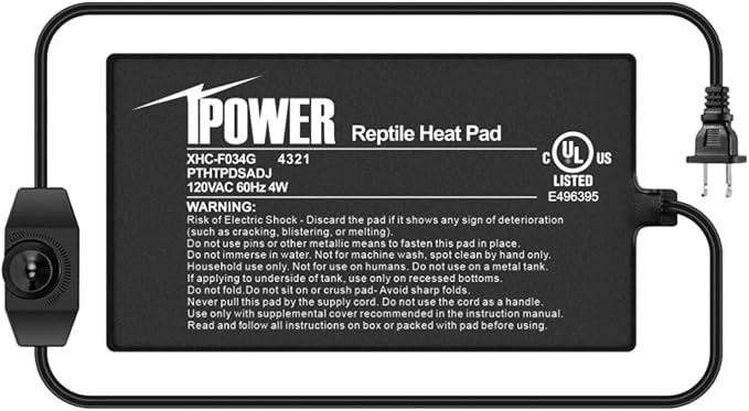 iPower 4 by 7 Inch Reptile Heating Pad with Temperature Adjustable Controller Knob, Under Tank Warmer Terrarium Heat Mat for Reptiles and Amphibians iPower