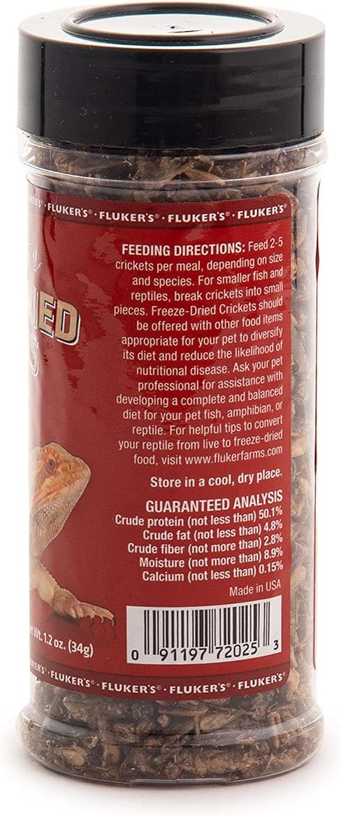 Fluker's Freeze Dried Crickets, Ideal for Reptiles, Birds, and Fish, Packed with Protein and Essential Nutrients, 1.2 oz Flukers