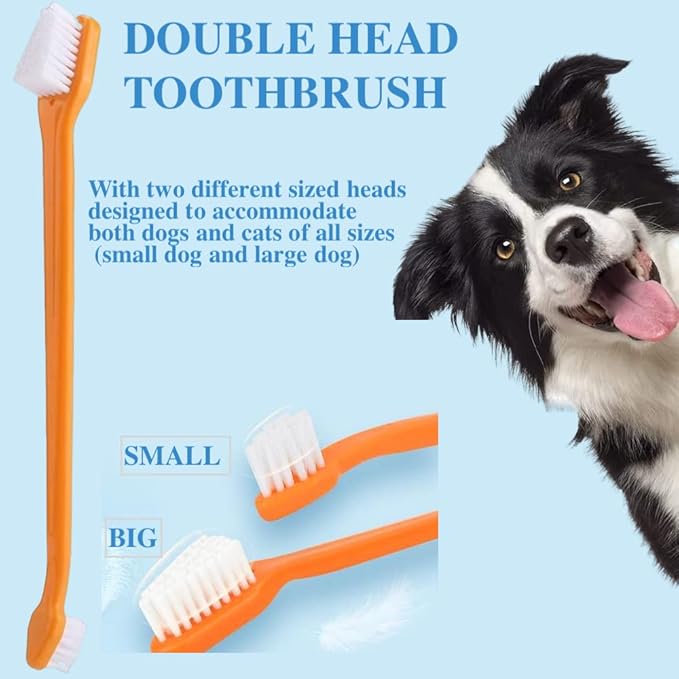 8 Pack Small Dog & Cat Toothbrush Kit, 360º Pet Toothbrush/Mini Head/Dual Head / 10000 Ultra-Soft Bristles Tooth Brush/Finger Toothbrushs for Cat Kitten Doggie Dental Care, Oral Hygiene Qubccum