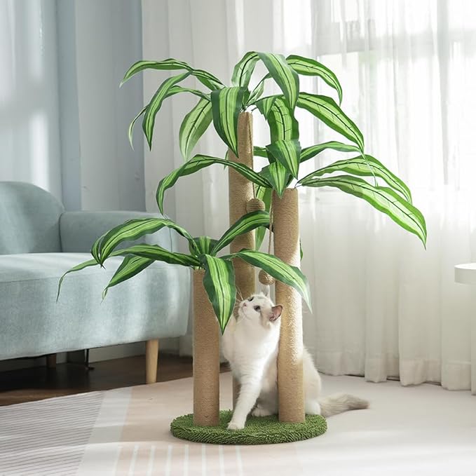 31.5Inch Cat Scratching Post,Cat Scratcher Tree with 3 Scratching Poles & 2 Interactive Dangling Balls,Cats Scratching Posts for Indoor Kitten & Adult Cats - PAWPICO