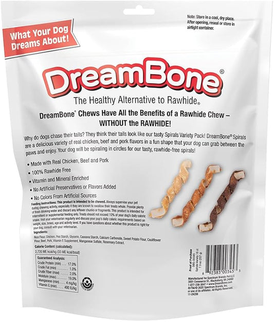 DreamBone Spirals Variety, Rawhide Free Dog Chew Sticks Made with Real Chicken Beef and Pork, 18 Count - PAWPICO