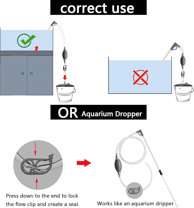 10 Gallon Fish Tank cleaner and Aquarium Water Changer Siphon with a Thinner Tubing. Perfect for Cleaning Small Tanks, Gravel Vacuum for Aquarium Kit AREPK