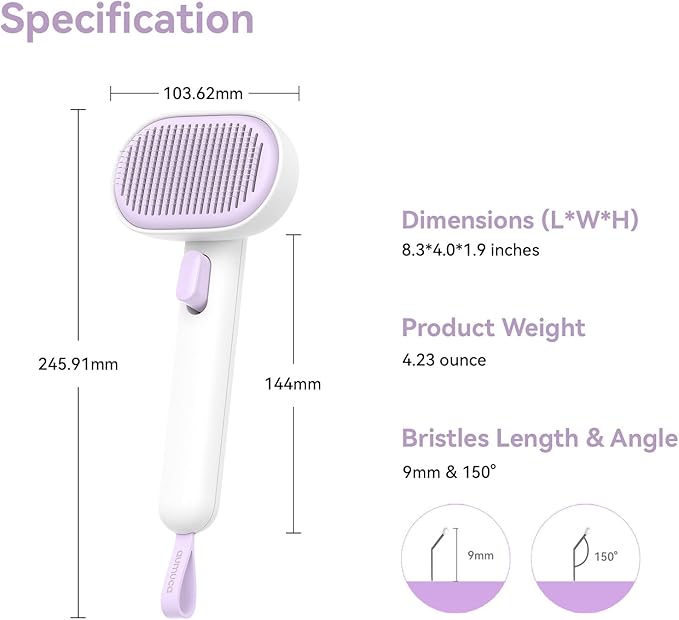 aumuca Cat and Dog Grooming Brush for Shedding, Removes Loose Fur from Long or Short Haired Pets - Ideal for Cats, Kittens, Rabbits, and More - Purple - PAWPICO
