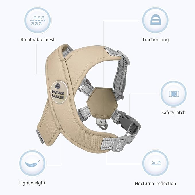 Patas Lague Dog Harness with Leash Set Adjustable Soft Padded Step-in Dog Vest No Choke No Pull Reflective for Small Medium Pets with Poop Bags and Dispenser, Solid and No-chew, Brown M PatasLague