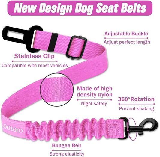 COOYOO Dog Seat Belt,3 Piece Set Retractable Dog Car Harness Adjustable Dog Seat Belt for Vehicle Nylon Pet Safety Seat Belts Heavy Duty & Elastic COOYOO