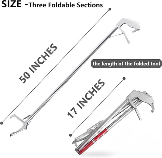 50" Snake Tongs Collapsible Grabber Tool, Professional Reptile Snake Catcher, 3 Foldable Sections Snake Hook,Stainless Steel Snake Pole Handling Tools - PAWPICO