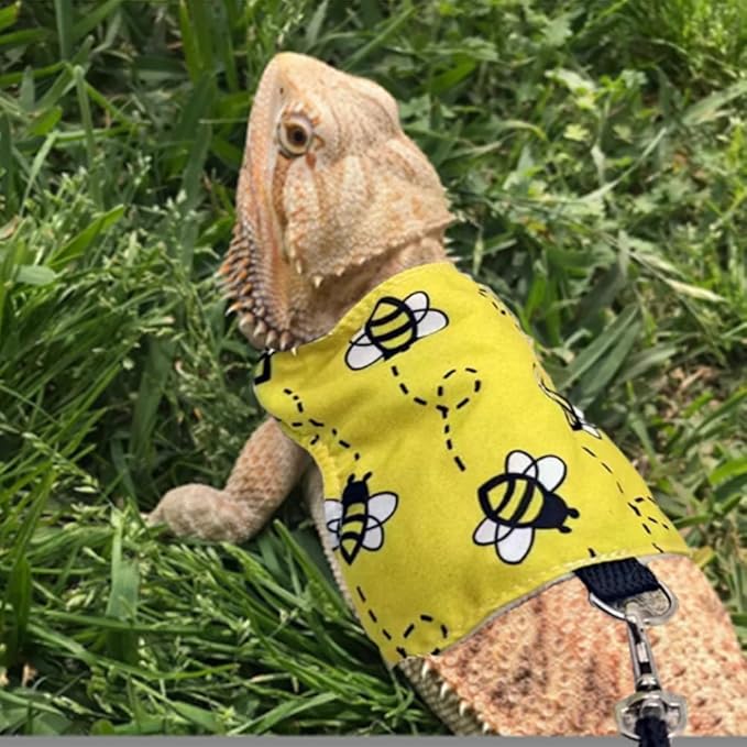 Lizard Clothes with Leash for Real Lizard,Bearded Dragon Harness and Leash Set,Leopard Gecko Costume,Reptile Hoodies Apparel for Skin Protection (Bee) Anelekor