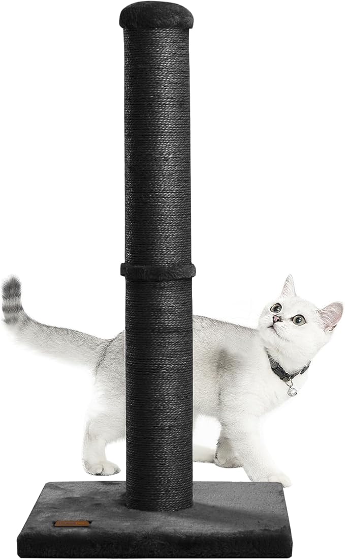 34inch Cat Scratching Post with Natural Sisal Rope 4.3Inch Large Diameter Scratcher Post Tree for Indoor Cats Black - PAWPICO