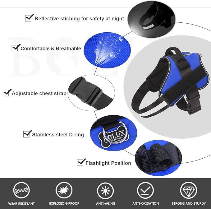 Bolux Dog Harness, No-Pull Reflective Dog Vest, Breathable Adjustable Pet Harness with Handle for Outdoor Walking - No More Pulling, Tugging or Choking (Blue, S) Bolux