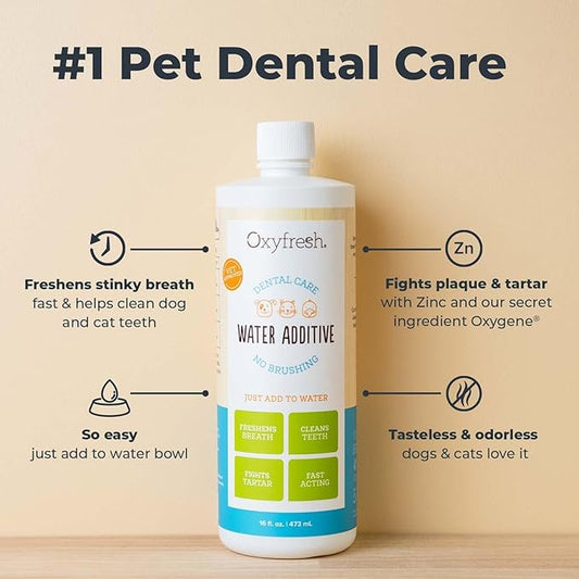 Oxyfresh Premium Pet Dental Care Solution Pet Water Additive: Best Way to Eliminate Bad Dog Breath and Cat Bad Breath - Fights Tartar & Plaque - So Easy, Just Add to Water! Vet Recommended 16 oz. Oxyfresh