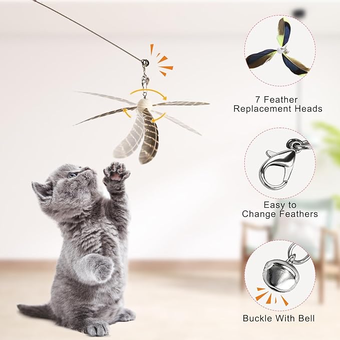 Cat Toys for Wand Cat Feather Toys Replacement 7pcs Cat Wand Attachments Interactive Cat Toys for Indoor Cats Suitable for Cat Stick Toy Suitable for Cats - PAWPICO