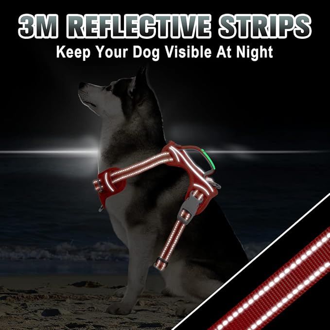 BARKBAY No Pull Dog Harness Large Reflective Dog Harness with Front Clip and Easy Control Handle for Walking Training Running with ID tag Pocket(Red,L) BARKBAY