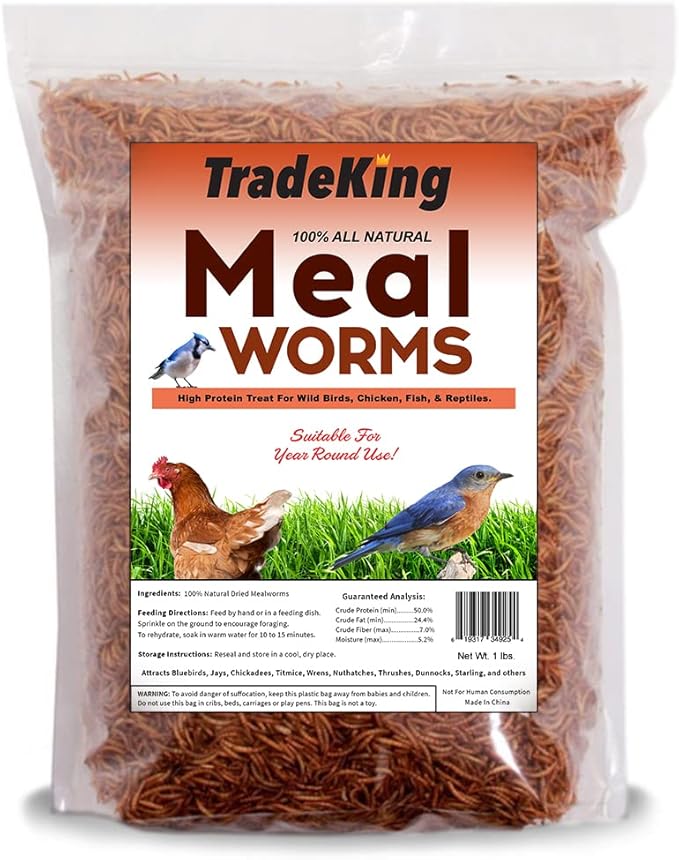 1 lb Dried Mealworms - High Protein Treat for Wild Birds, Chicken, Fish & Reptiles TradeKing