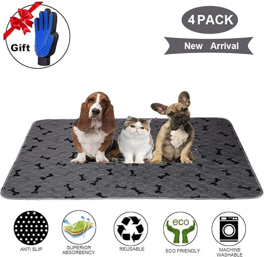 Washable Dog Pee Pads with Free Grooming Gloves,Non Slip Dog Mats with Great Urine Absorption,Reusable Puppy Pee Pads for Whelping,Potty,Training,Playpen - PAWPICO