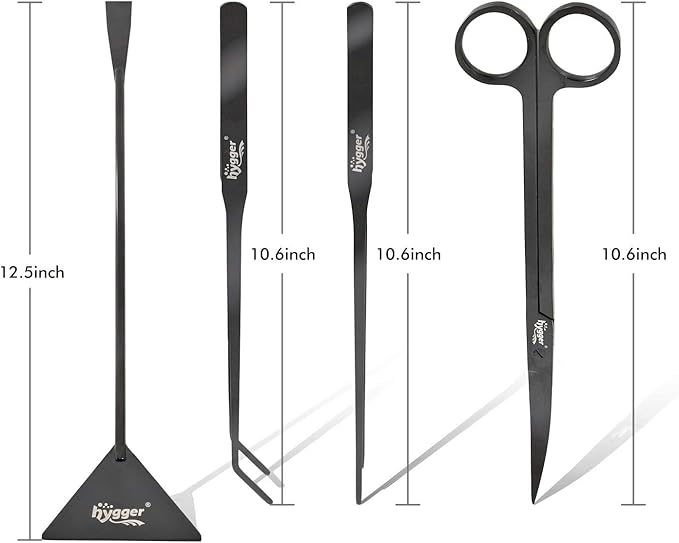 hygger Long Stainless Steel Premium Aquarium Tools, 4 PCS Aquatic Plant Tweezers Scissors Spatula Kits Comes with 1 Cleaning Cloth, for Fish Tank Starters hygger