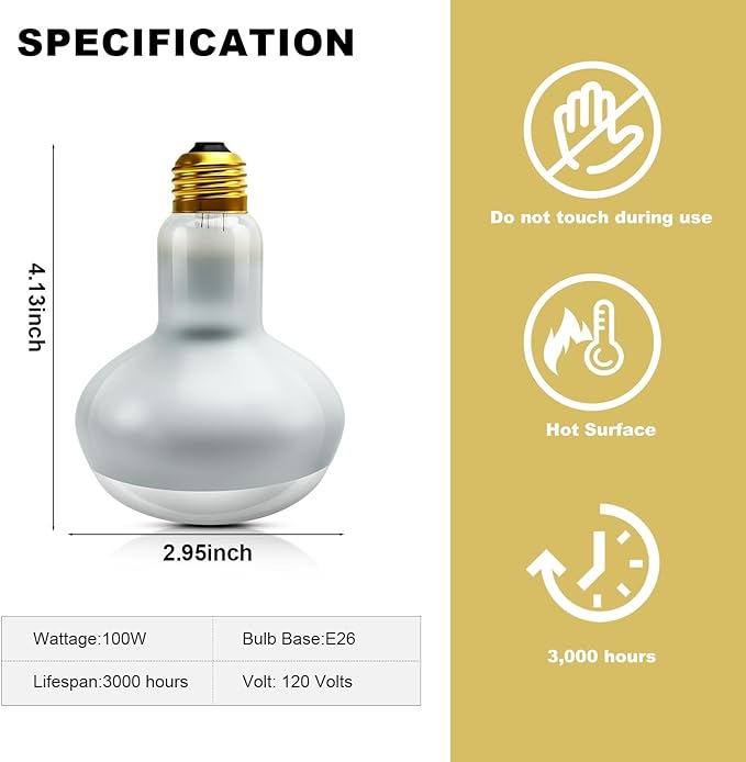 MIXJOY 100W Reptile Heat Lamp Bulb, 2Pack Reptile Basking Spot Light, Upgraded Intense Heat Basking Bulb, UVA Daylight Heat Lamp Bulbs for Reptiles, Bearded Dragon, Lizard, Tortoise, Chicken MIXJOY