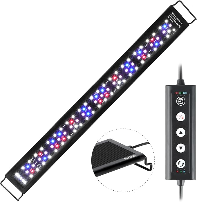 AMZBD Led Aquarium Light,Full Spectrum Aquarium Light,DIY & WRGB Color Temperature Adjustment,3 Timing Modes,Brightness Adjusted Fish Light,Expandable Bracket Aquarium Lamp for Fish Tank(24-30inch) AMZBD