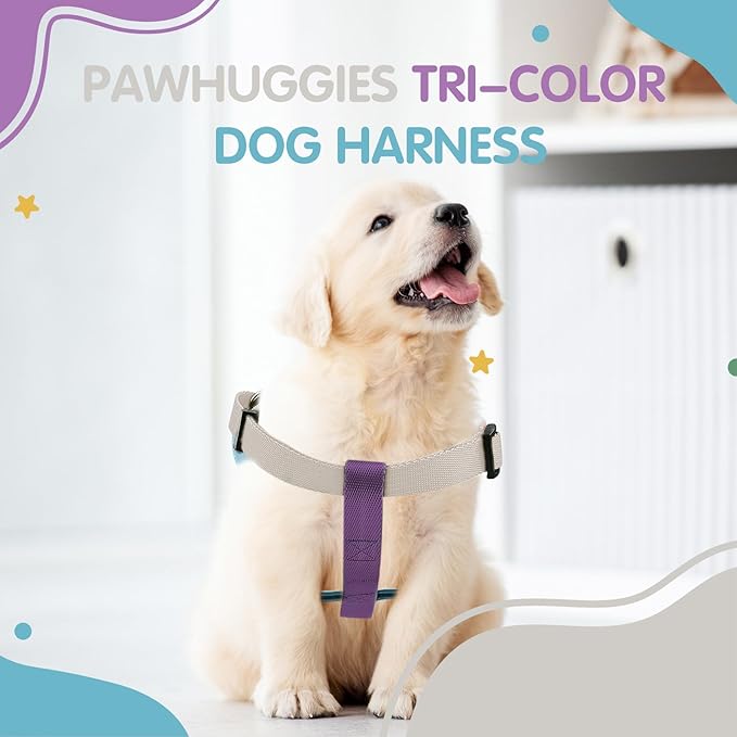 Small Dog Harness, Adjustable No-Pull, Tri-Color, Step-in Design, Heavy Duty, Easy Walk, Size 4/5"W x Chest 16" - 20" Pawhuggies