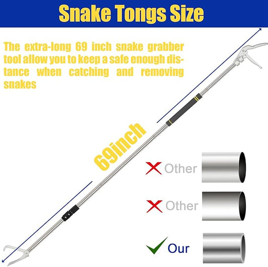 68" Snake Grabber Tool, Snake Tongs for Rattlesnake Reptile Tongs Long Reach Grabber Heavy Duty and Made of Stainless Steel Tube Sponge Handle (68inch (Black)) Greeily