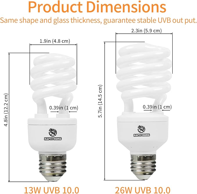 UVB Reptile Light 10.0, 26W Desert UVA UVB Bulb for Reptiles, Compact Desert Terrarium Lamp, Reptile UVB Light Bulb for Bearded Dragon, Lizard, Tortoise, Snake, Gecko REPTIHOME