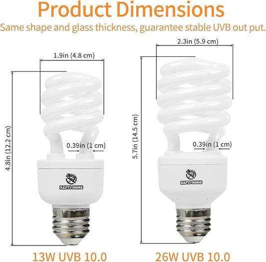 UVB Reptile Light 10.0, 13W Desert UVA UVB Bulb for Reptiles, Compact Desert Terrarium Lamp, Reptile UVB Light Bulb for Bearded Dragon, Lizard, Tortoise, Snake, Gecko REPTIHOME