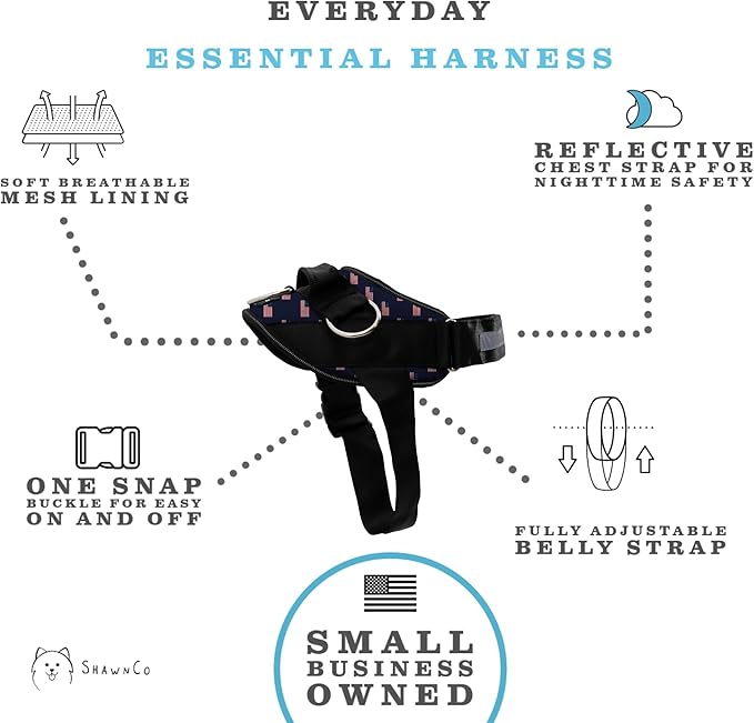 ShawnCo Essential Dog Harness, No-Pull Pet Vest with 3 Leash Clips, No Choke, Reflective, Adjustable and Padded, for Easy Walking and Training for Small, Medium and Large Dogs (USA Flag,S) SHAWNCO