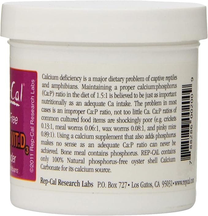 Rep Cal Calcium Vitamin D3 Ultrafine Powder Reptiles Amphibians 3.3-Oz - 3 Pack Rep-Cal