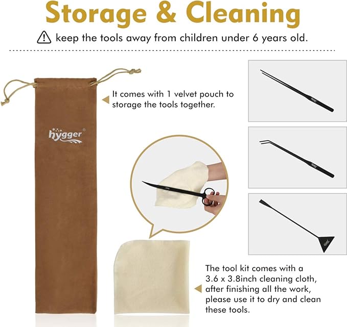 hygger Long Stainless Steel Premium Aquarium Tools, 4 PCS Aquatic Plant Tweezers Scissors Spatula Kits Comes with 1 Cleaning Cloth, for Fish Tank Starters hygger
