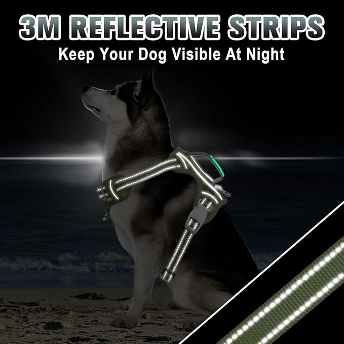 BARKBAY No Pull Dog Harness Large Reflective Dog Harness with Front Clip and Easy Control Handle for Walking Training Running with ID tag Pocket(Camo,S) - PAWPICO