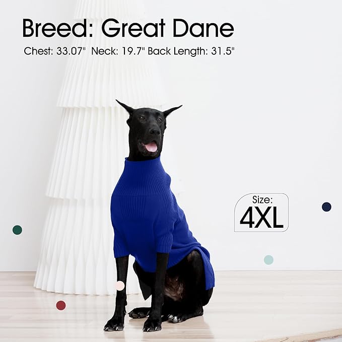 IECOii XXXL Dog Sweater,Christmas Dog Sweaters for Extra Large Dogs Girl Boy,Turtleneck Knitted Knitwear for Pet Dogs Wearing On Holiday Thanksgiving,Pullover Easy On Doggie Sweatshirt (Blue,XXXL) - PAWPICO