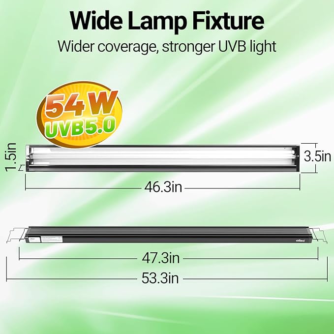 Oiibo T5 HO Reptile Light Fixture UVB Lighting Combo Kit, Reptiles Terrarium Lamp Hood Light Fixture Include UVB 5.0 Rainforest Reptile Light for Chameleon Arboreal Geckos Lizard (54W) OIIBO