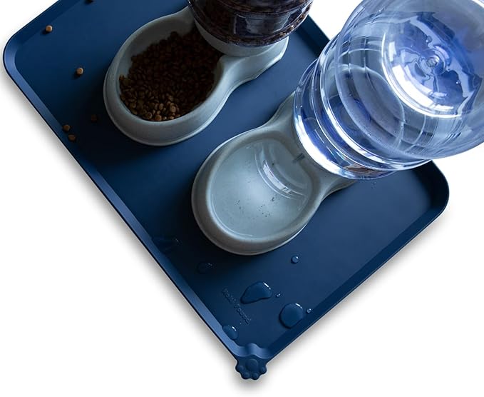 Hoki Found Large Silicone Pet Food Mats Tray - Non Slip Pet Dog Cat Bowl Mats Placemat - Dog Pet Cat Feeding Mat - Waterproof Dog Cat Food Mats -Pet Water Mats for Floors -Indigo Ink - PAWPICO