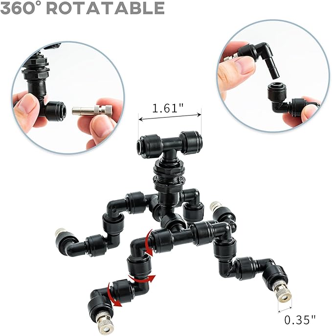 Reptile Mister Nozzles 360 Degree Adjustable Reptile Fogger Mist Sprinkler, Four-Head Black Misting Spray Nozzles for Aquarium Rainforest ExplorewithPassion