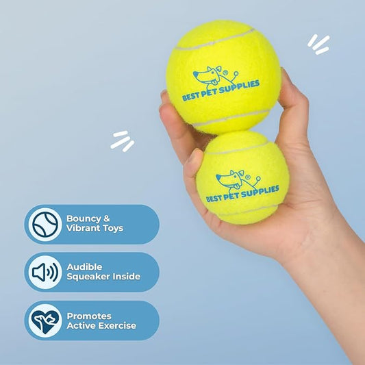 Best Pet Supplies Squeaky Tennis Toys for Dogs, 4-Pack, Heavy-Duty Interactive Pet Toys for Throwing and Fetching, Supports Exercise and Natural Behavior Training, Durable - Large - PAWPICO