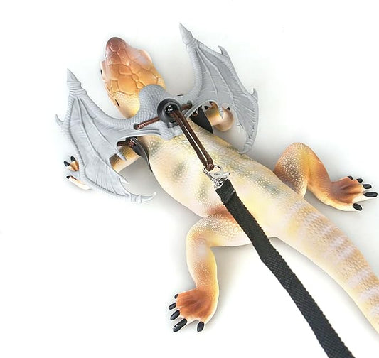 Bearded Dragon Leash and Harness Set Adjustable Design, Bearded Dragon Leash with Wings Silicone,Deal for Amphibians and Other Small Pet Animals(Grey) Enrichoice