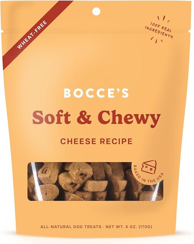Bocce's Bakery Oven Baked Cheese Recipe Treats for Dogs, Wheat-Free Everyday Dog Treats, Made with Real Ingredients, Baked in The USA, All-Natural Soft & Chewy Cookies, Cheese, 6 oz - PAWPICO