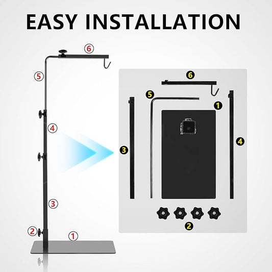 Reptile Lamp Stand, Adjustable 14-37 Inch Heat Lamp Stand, Reptile Light Stand Holder Lamp Hanging Bracket Metal Support for Glass Terrarium REPTIHOME
