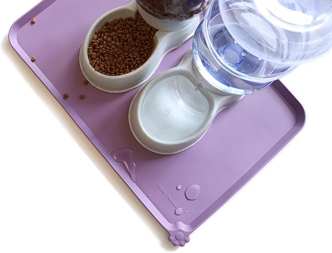 Hoki Found Large Silicone Pet Food Mats Tray with Higher Lips - Non Slip Pet Dog Cat Bowl Mats Placemat - Dog Pet Cat Feeding Mat - Waterproof Dog Cat Food Mats -Pet Water Mats for Floors -Amethyst - PAWPICO