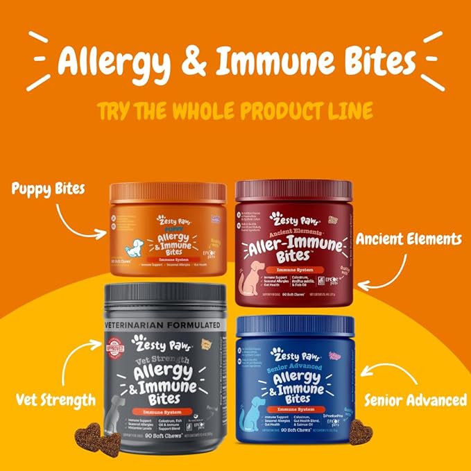 Zesty Paws Dog Allergy Relief- Dog Itching Skin Relief- Dog Probiotics for Itchy Skin and Itchy Ears- Dog Allergy Paw Relief- Dog Allergy Chews- Dog Itch Relief - Dog Skin Allergy Relief - PB - 90ct ZestyPaws
