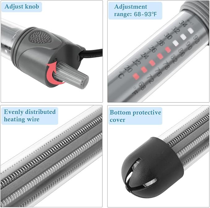 HITOP 25W 50W 100W 200W 300W Adjustable Aquarium Heater, Submersible Fish Tank Heater Thermostat with Suction Cup (50W) HITOP-FocusonAquarium