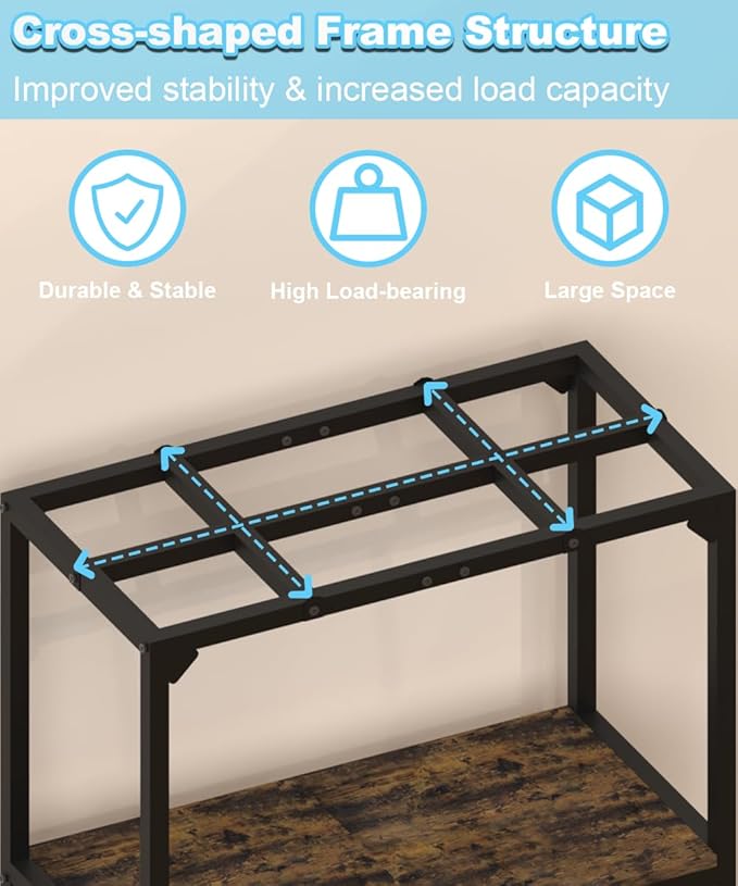 20 Gallon Fish Tank Stand, Upgraded Height Aquarium Stand Table with 2 Tiers Storage Shelf, Metal Reptile Breeder Turtle Terrarium Stand Rack for Home Office, 24" L x 12" W x 32.2" H, Black Mondazie