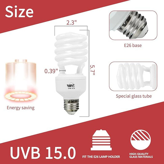 LUCKY HERP 26W UVB 15.0 Intense UVA UVB Compact Flouorescent Lamp Desert Terrarium Light Bulb for Reptile and Amphibian LUCKYHERP