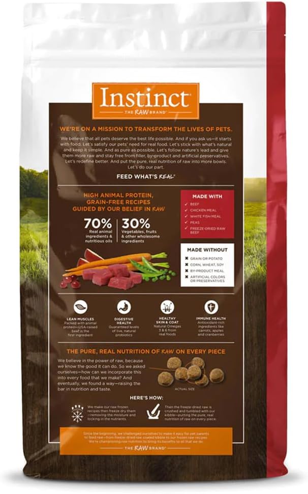 Instinct Dog Food, Grain Free Dog Food Dry, High Protein, Raw Coated Dog Food, Dog Kibble, Original Real Beef, 20 lb. Bag - PAWPICO